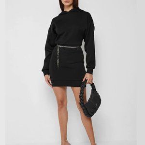 Maniere De Voir Neoprene Hooded Jumper Dress with Chain
